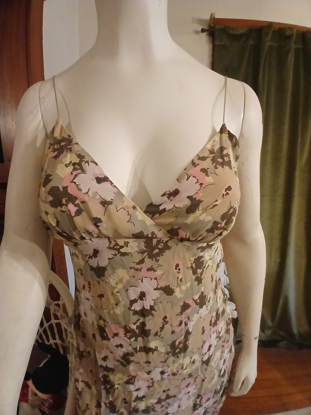 H&M Beige Floral Slip Dress with Pink Accents